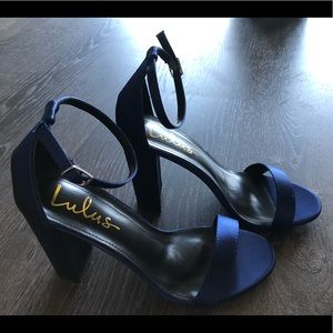 LULU’S - TAYLOR NAVY SATIN ANKLE STRAP HEELS